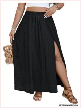 Plus Size Maxi Skirt Boho Flowy High Waisted Long Wrap Skirt with Slit